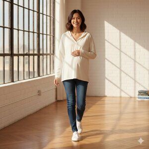 NWT Motherhood Maternity Hooded Pullover | Cream Ivory Loungewear | Size XXL